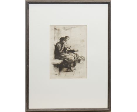 HUBERT VON HERKOMER (1849-1914),
STUDY OF TWO FEMALE FIGURES 
etching, signed in pencil
24cm x 17cm 
Mounted, framed and unde