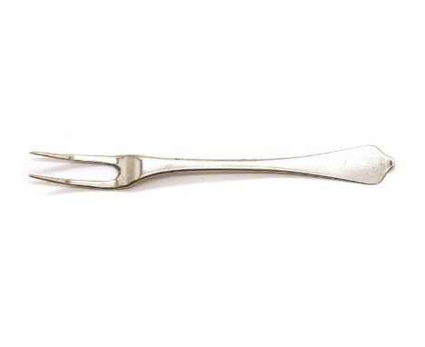 A Queen Anne silver sweetmeat fork,late 17th to early 18th century, with two prongs, 12cm long0.3oztCondition ReportNo visibl