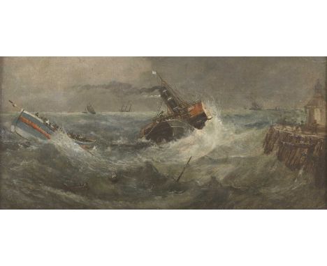 R E Garrood (19th/20th century)'In Peril'signed and dated 'R.E.Garrood 81' l.r., oil on board26 x 51cmProvenance: The Estate 