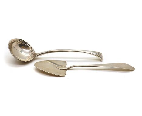 A George III Scottish silver butter spade,by George Christie, Edinburgh 1792, Old English pattern,17cm longtogether with a Ge