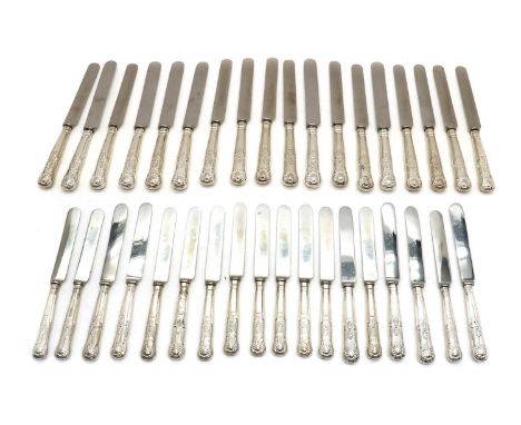 A set of silver-handled table knives,  by George Howson, various dates 1896-1907, Kings pattern 27cm long (36)Condition Repor