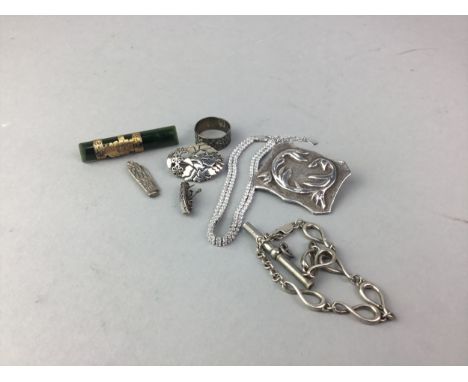 GOLD AND JADE 'NEW ZEALAND' BROOCH, along with an Ortak silver brooch, Art Nouveau silver brooch, a silver ring and other sil