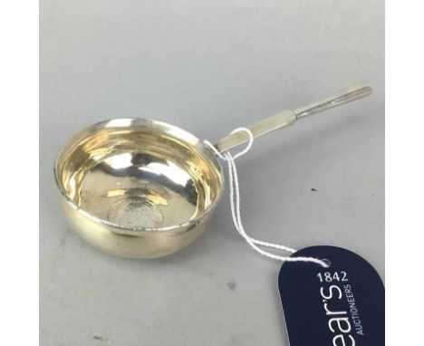SILVER TODDY LADLE, with central George II coin, along with cap and other badges including The Royal Irish Guards, Lancashire