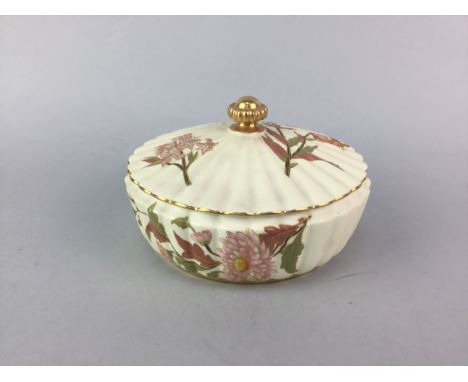 ROYAL WORCESTER LIDDED DISH, 18cm diameter, along with a pair of Royal Crown Derby vases (3)