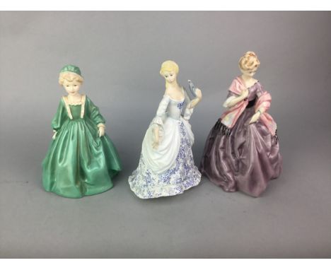 ROYAL WORCESTER FIGURE OF 'FIRST DANCE', 20cm high, along with a Royal Worcester figure of 'Grandmothers Dress' and 'Invitati