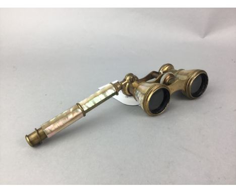 PAIR OF OPERA GLASSES, along with two framed portrait miniatures (3)