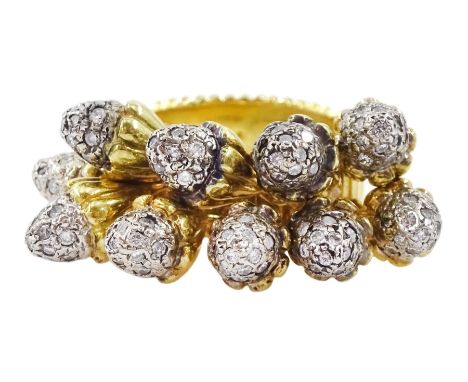 18ct white and yellow gold, pave set round brilliant cut diamond, acorn tassel ring, London 2005Condition Report:Approx 22.7g