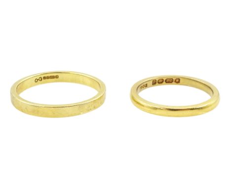18ct gold wedding band, Sheffield 1993 and a 22ct gold wedding band, London 1950 Condition Report:18ct approx 2.95gm, size O,