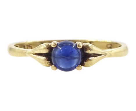 9ct gold single stone cabochon blue sapphire ring, stamped 375Condition Report:Approx 1.6gm, size O