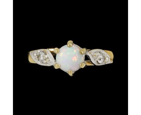 9ct gold three stone opal and cubic zirconia ring, hallmarkedCondition Report:Approx 1.55gm, size L