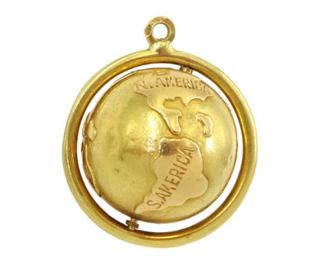 18ct gold spinning globe pendant, stamped 750Condition Report:Approx 10.05gm, diameter = 25mm, good condition