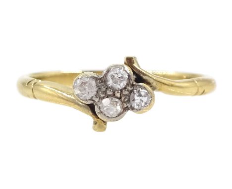 Early 20th century gold four stone old cut diamond cluster ring, stamped 18ctCondition Report:Approx 2.05gm, size L-M, diamon