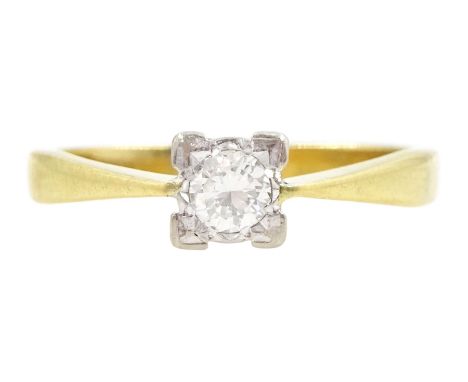 18ct gold square set, single stone round brilliant cut diamond ring, Sheffield 1985, diamond approx 0.20 caratCondition Repor