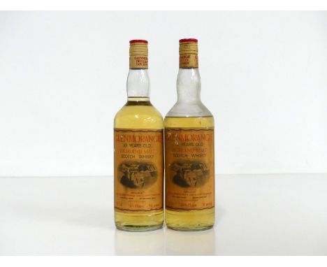 2 26 2/3 fl oz bts Glenmorangie 10YO Highland Single Malt Scotch Whisky 70° proof  1 ullaged (ls), 1970's bottling, vsl bs