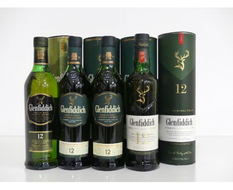 4 70-cl bts Glenfiddich 12YO Single Malt Scotch Whisky 40% original tubes