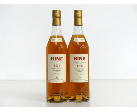 2 70-cl bts Hine Grande Champagne Cognac 1988 Landed 1990, bottled 2006 (Tanners)
