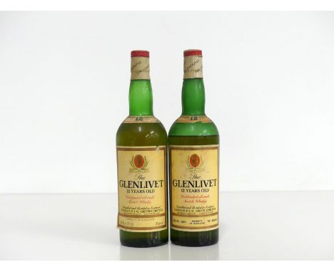 2 26 2/3 fl oz bts The Glenlivet 12YO Unblended All Malt Scotch Whisky 70° proof  1 vts, 1ullaged (bls), believed 1970's bott