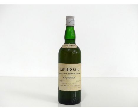 1 26 2/3 fl oz bt Laphroaig 10YO Islay Single Malt Scotch Whisky 70° proof believed late 1960's/early 1970's bottling, vsl bs