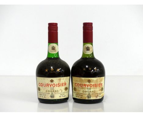 2 24 fl oz bts Courvoisier 3 star Luxe Cognac 70° proof 1970's bottling dstl, sl bs