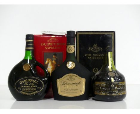 1 70-cl bt Dupeyron Armagnac Hors d'Age Napoleon 40% oc 1 70-cl bt Larressingle Napoleon Vieil Armagnac 40% oc 1 68-cl bt Arm