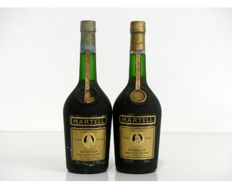2 24 fl oz bts Martell V.S.O.P. Medallion Liqueur Cognac 70° proof believed 1980's bottling sl bs, sl oxidised capsules