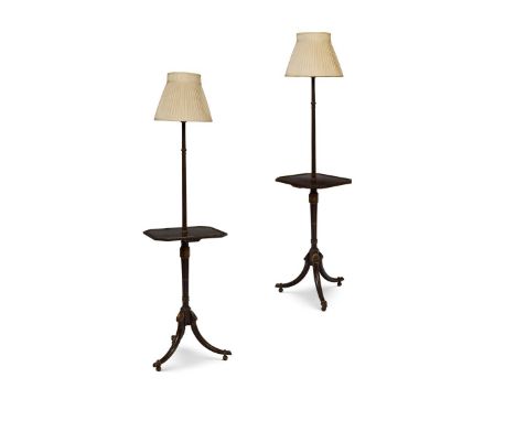 A PAIR OF SIMULATED ROSEWOOD AND PARCEL GILT SIMULATED BAMBOO TRIPOD LAMPS  BY SIBYL COLEFAX & JOHN FOWLER, CIRCA 1970   141c