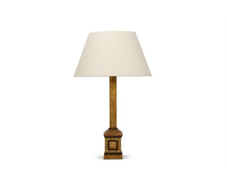 A FAUX MARBLE TOLE COLUMN LAMP FRENCH, 19TH CENTURY 72cm high overallTogether with two painted wooden column lamps Modern One