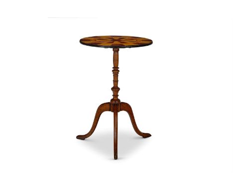 A PAINTED FAUX MARQUETRY AND OAK TRIPOD TABLE  ENGLISH, MID 19TH CENTURY AND LATER   The circular tilt top painted to simulat