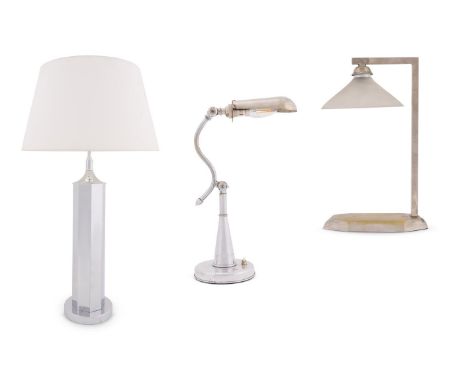 TWO CHROME DESK LAMPS FIRST HALF 20TH CENTURY 41cm high overall, and 31cm high overall respectivelyTogether with a chrome hex
