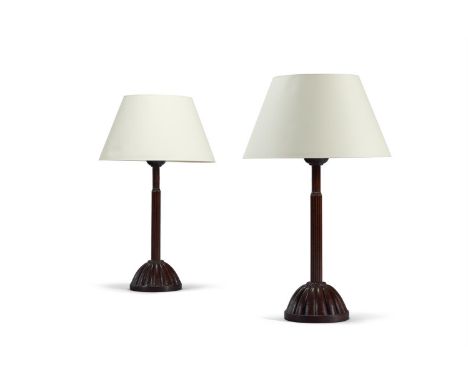 A PAIR OF SOFTWOOD REEDED COLUMN CANDLESTICK LAMPS OF LARGE SIZE JAPANESE, LATE 19TH/EARLY 20TH CENTURY Mounted and wired as 