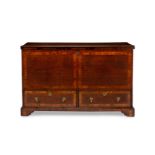 A GEORGE III WALNUT CROSSBANDED OAK COFFER, LATE 18TH CENTURY