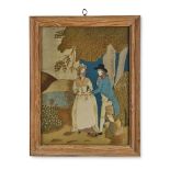 A FELT COLLAGE AND EMBROIDERY PICTURE OF A COURTING COUPLE, ENGLISH, LATE 18TH CENTURY