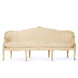 A CREAM, GREEN AND BLUE PAINTED SERPENTINE SOFA, FRENCH, LATE 19TH CENTURY, IN THE LOUIS XV STYLE
