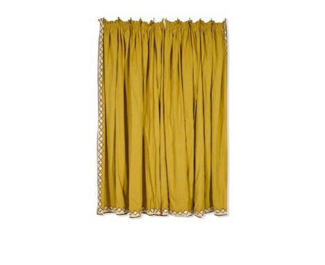 THREE PAIRS OF CURTAINS IN LARSON SAFFRON 'SOUND' FABRIC WITH 'GOTHIC STRIPE' BORDERS AND A COLEFAX AND FOWLER 'HONEYSUCKLE' 