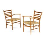 A PAIR OF 'CHIAVARINE' BEECH LADDER BACK ARMCHAIRS, ITALIAN, MID 20TH CENTURY