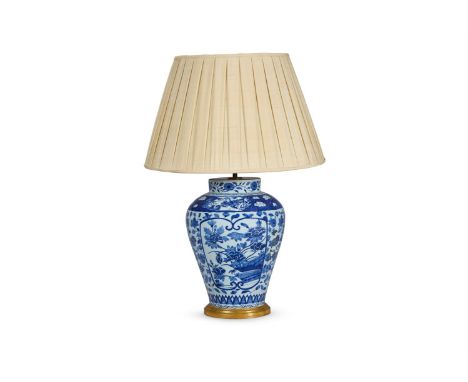 A BLUE AND WHITE PORCELAIN LAMP OF LARGE SIZE 19TH CENTURY  Now mounted and wired as a lamp approximately 90cm high overall  