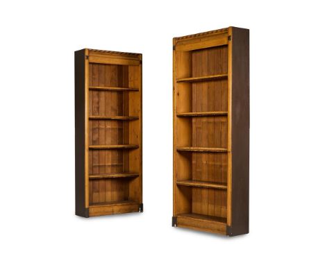 A PAIR OF PINE OPEN BOOKCASES  COMPRISING 19TH CENTURY ELEMENTS  203cm high, 82cm wide, 28cm depth  Condition Report:  Good, 
