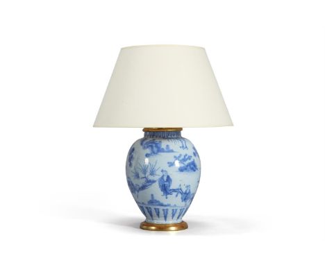 A DELFT BLUE AND WHITE VASE IN THE TRANSITIONAL STYLE POSSIBLY DUTCH OR NORTH GERMAN, 18TH CENTURY Mounted and wired as a lam