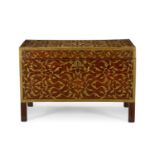 Y A BRASS INLAID ROSEWOOD CHEST, PROBABLY INDIAN, MID 20TH CENTURY