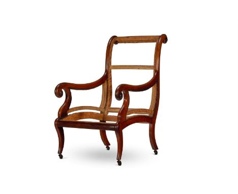 A MAHOGANY ARMCHAIR FRAME    EARLY 19TH CENTURY    101cm high, 62cm wide, 86cm deep      Condition Report:  There is just one