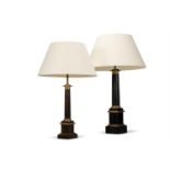 A BRASS MOUNTED BLACK TOLE COLUMN LAMP OF LARGE SIZE, FRENCH, MID 19TH CENTURY