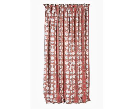 A PAIR OF 'POTS' FABRIC CURTAINS WITH A 'SEAWEED KHAKI' LINING  BY SIBYL COLEFAX & JOHN FOWLER each curtain 230cm in the drop