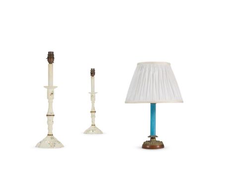 A BRASS MOUNTED AND BLUE GLASS OIL LAMP FRENCH, LATE 19TH CENTURY Now mounted and fitted as a lamp approximately 60cm high ov