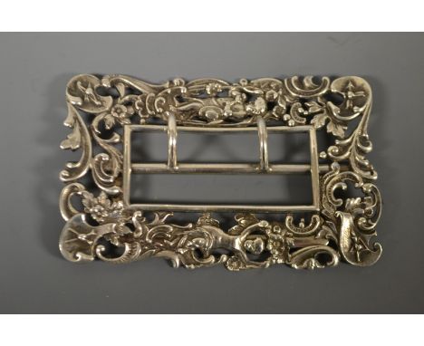 A Victorian style sterling silver belt buckle, cast with cherubs and foliate, double tine hook, stamped sterling 251
