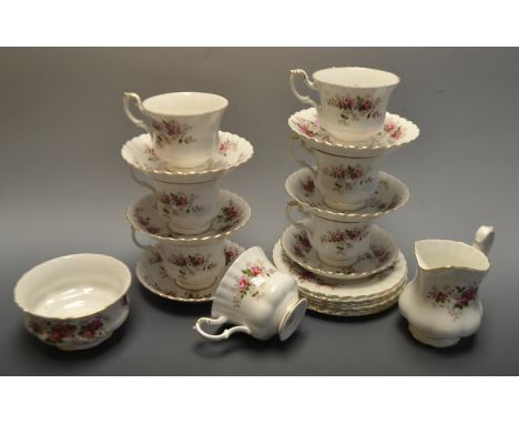 A Royal Albert Lavender Rose pattern six setting tea service, printed marks