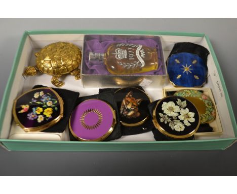 Lady's accessories - a Strattons printedd foxhead compact; others, floral Kigu compact; a novelty looping tortoise clock etc,