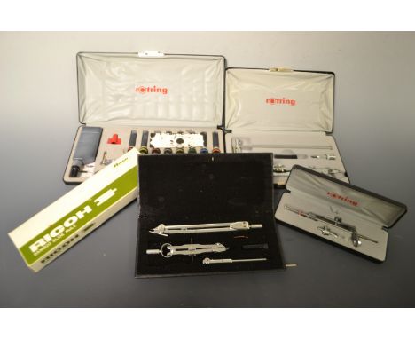 Draughtsman's Instruments - a Ricoh bamboo slide rule, boxed; Rotring compass, boxed; Berrick BL100, boxed; etc