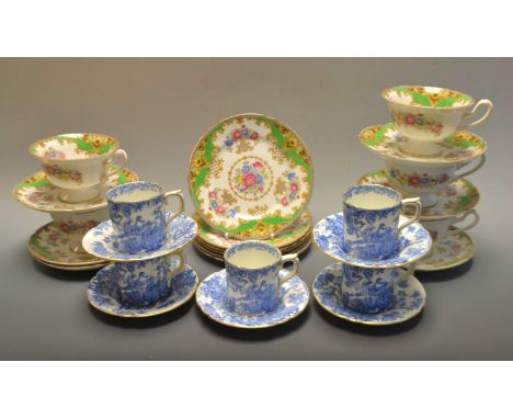 A Shelley Alexandra pattern tea service , comprising cups , saucers and side plates ;  Royal Crown Derby Blue Aves demitasse 