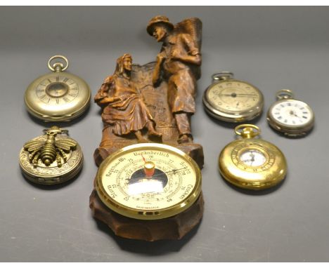 Watches - a Fides openface chrome cased pocketwatch; a gold plated half hunter pocket watch; others; a barometer wall mounted