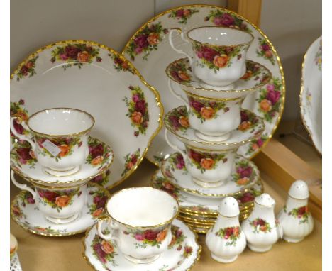 A Royal Albert Old Country Roses pattern tea set, comprising six cups, five saucers, seven tea plates, two sandwich plates, c